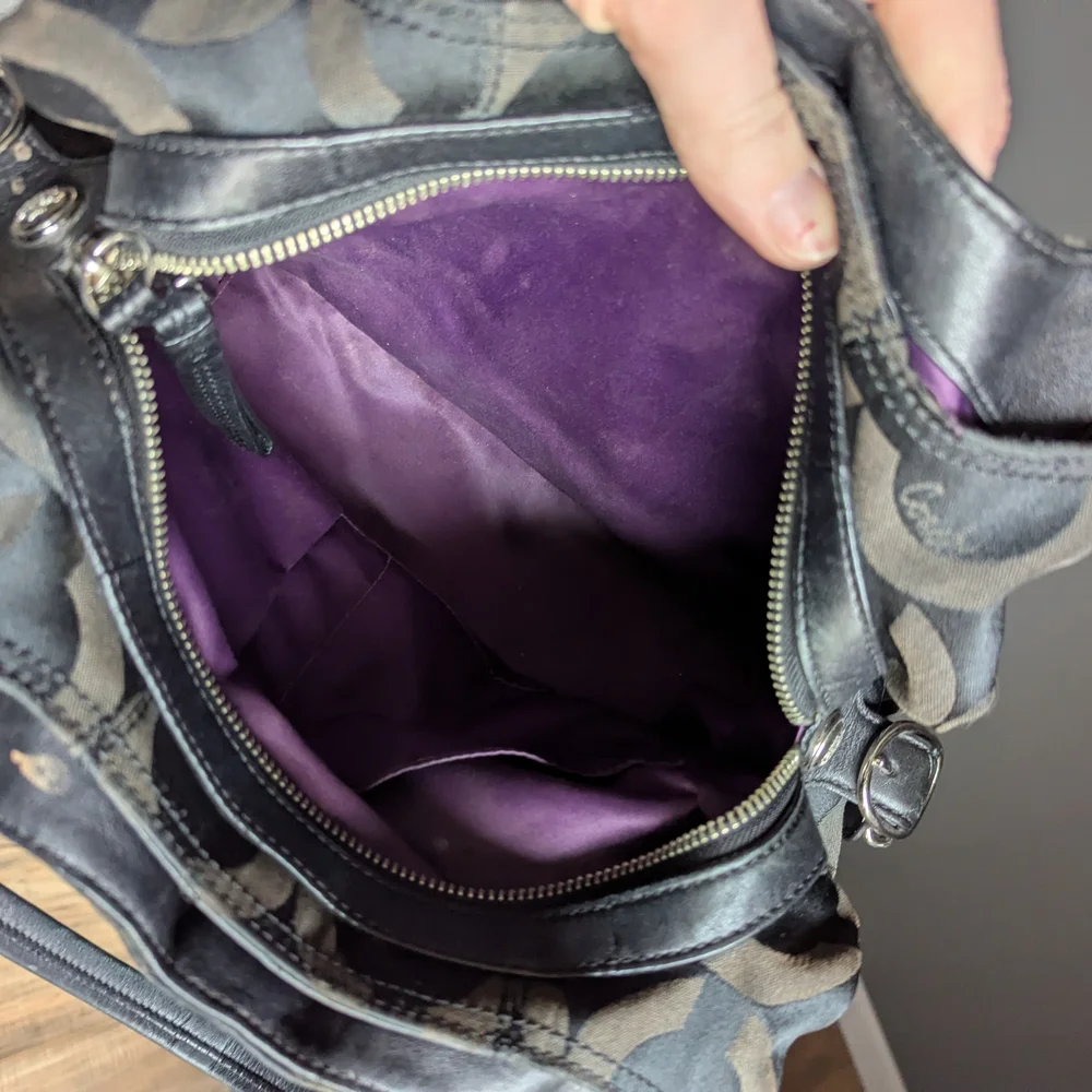 Coach Black Signature Circle Hobo Bag
